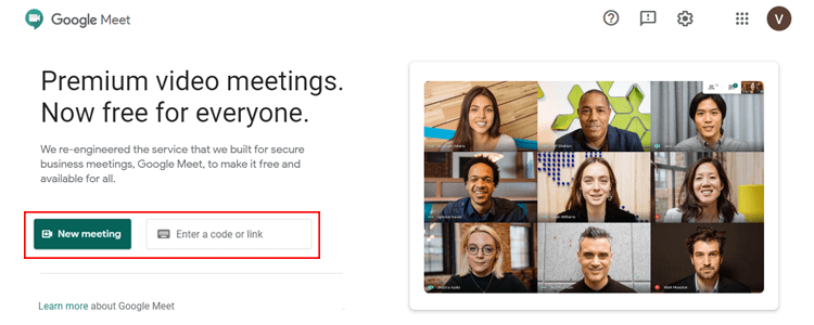 Here you start Google Meet video meeting