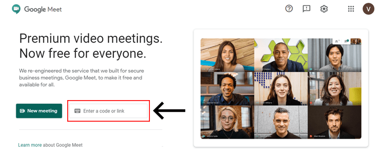 enter the Google meet video code to start the meeting