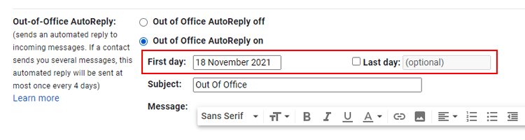 Set Up Date For Out of Office AutoReply