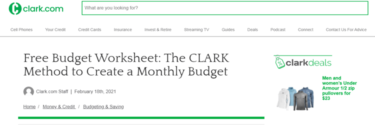 Clark’s Monthly Free Google Sheets Budget Template